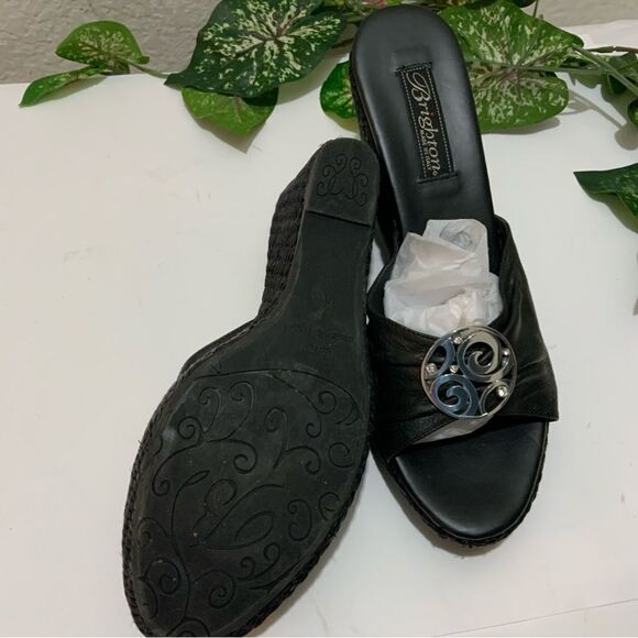 Italian Brighton heel metallic leather Siren wedge black - Picture 6 of 14